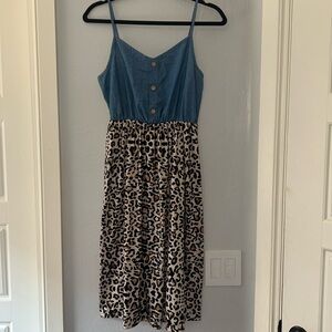 Spaghetti strap, denim, and leopard sundress - sz S